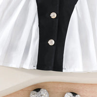 Girls Black Puff Sleeves Pleated Fit And Flare Dress Casual Dresses