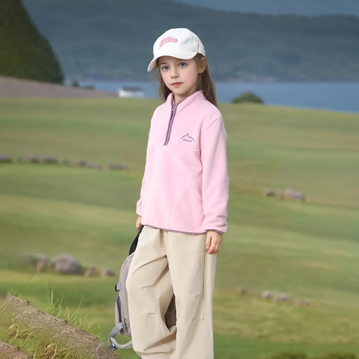 Girls Pink Fleece Half Zipper Jacket Coats & Jackets