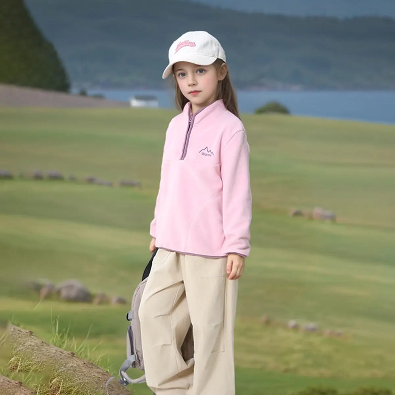 Girls Pink Fleece Half Zipper Jacket Coats & Jackets
