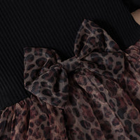 Girls Black Leopard Print Short Sleeve Fit & Flare Dress Casual Dresses