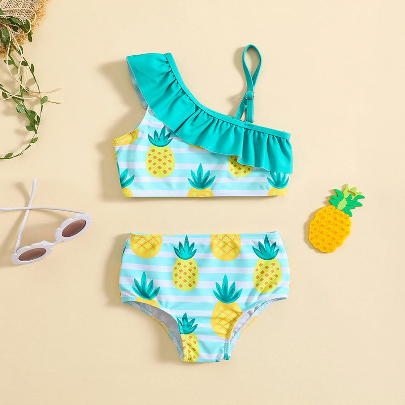 Girls Sky Blue Pineapples Printed Top With Briefs Two-Piece Swimwear Sets Sets Sky Blue 1-2 Y