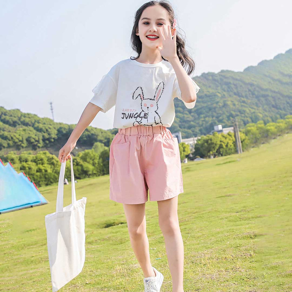 Girls Rabbit Graphic T-Shirt With Shorts Set 2 pc. Sets   