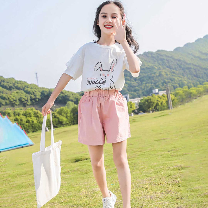 Girls Rabbit Graphic T-Shirt With Shorts Set 2 pc. Sets   