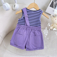 Girls Purple Striped Tank Top with Shorts Set Sets   