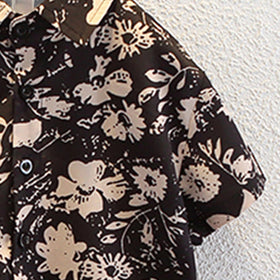 Boys Black Floral Print Button-Down Shirt With Shorts Set Sets