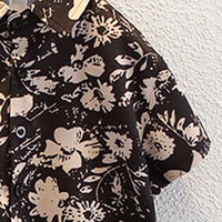 Boys Black Floral Print Button-Down Shirt With Shorts Set Sets