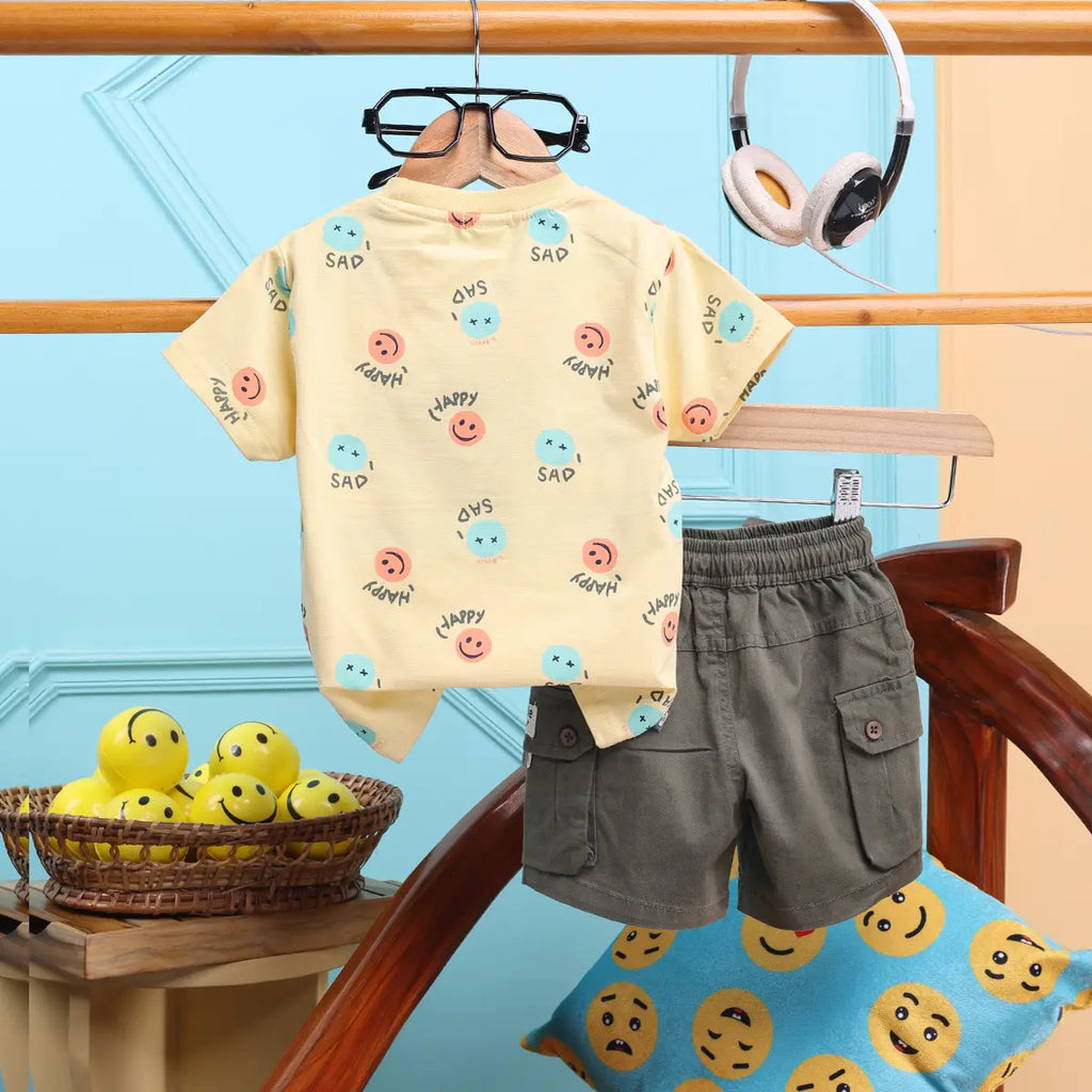 Boys Yellow Graphics Printed T-Shirt With Cargo Pocket Shorts Set 2 pc. Sets