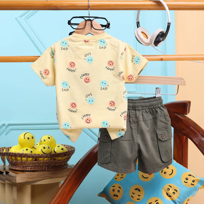 Boys Yellow Graphics Printed T-Shirt With Cargo Pocket Shorts Set 2 pc. Sets
