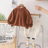 Boys Brown Long Sleeve Oversized Shirt With Pants Sets Sets