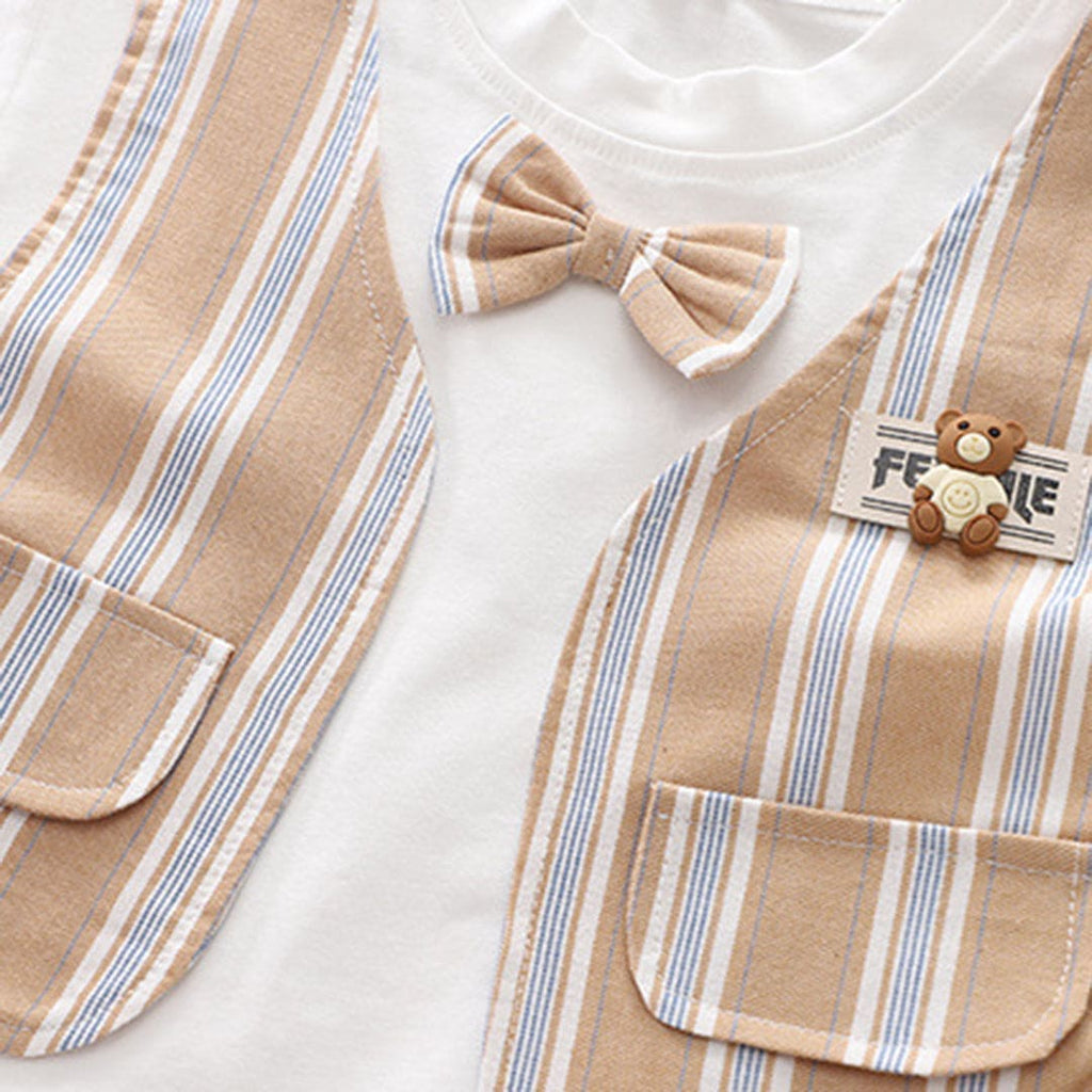Boys Khaki T-shirt with Striped Bermudas Set Sets   