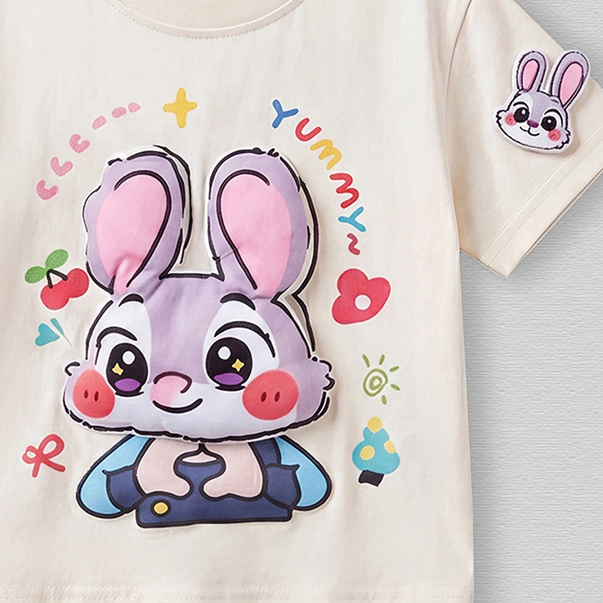Girls Off White Bunny Print Short Sleeve T-Shirt Tshirts
