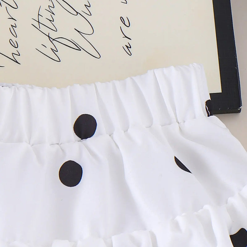 Girls White Polka Dot Print Sleeveless Top With Skirt Sets 2 pc. Sets