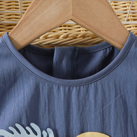 Girls Blue 3D Flower Applique A-line Dress Casual Dresses