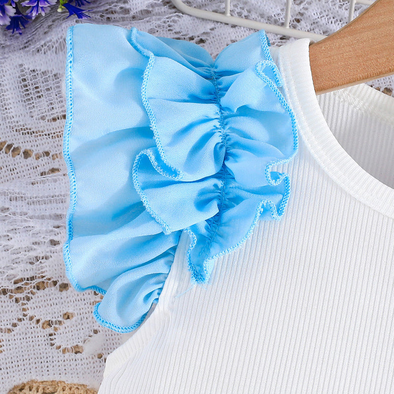Girls Sleeveless Top With Light Blue Cap & Skirt Set Sets