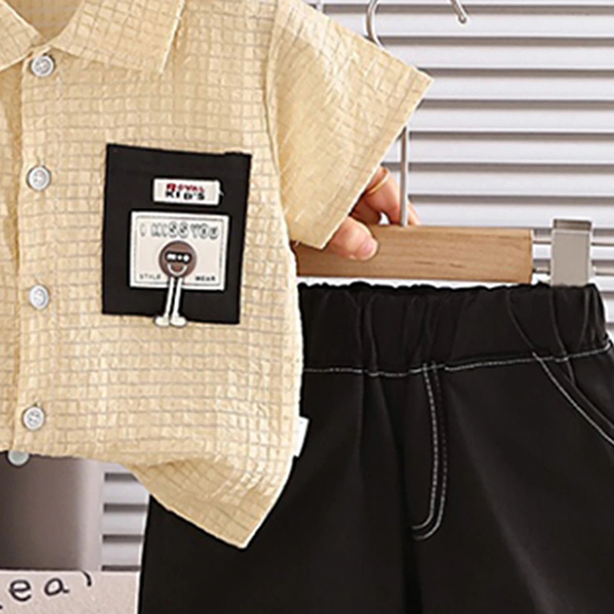 Boys Yellow Checked Short Sleeves Shirt With Denim Shorts Set Sets