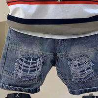 Boys Multicolour Striped T-Shirt With Denim Shorts Sets 2 pc. Sets