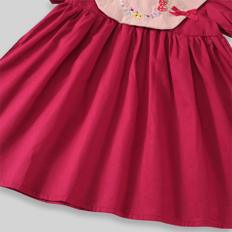 Girls Red Floral Embroidered Short Sleeve Fit & Flare Dress Casual Dresses