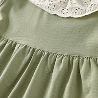Girls Light Green Sleeveless Fit & Flare Dress With Lace Hem Casual Dresses