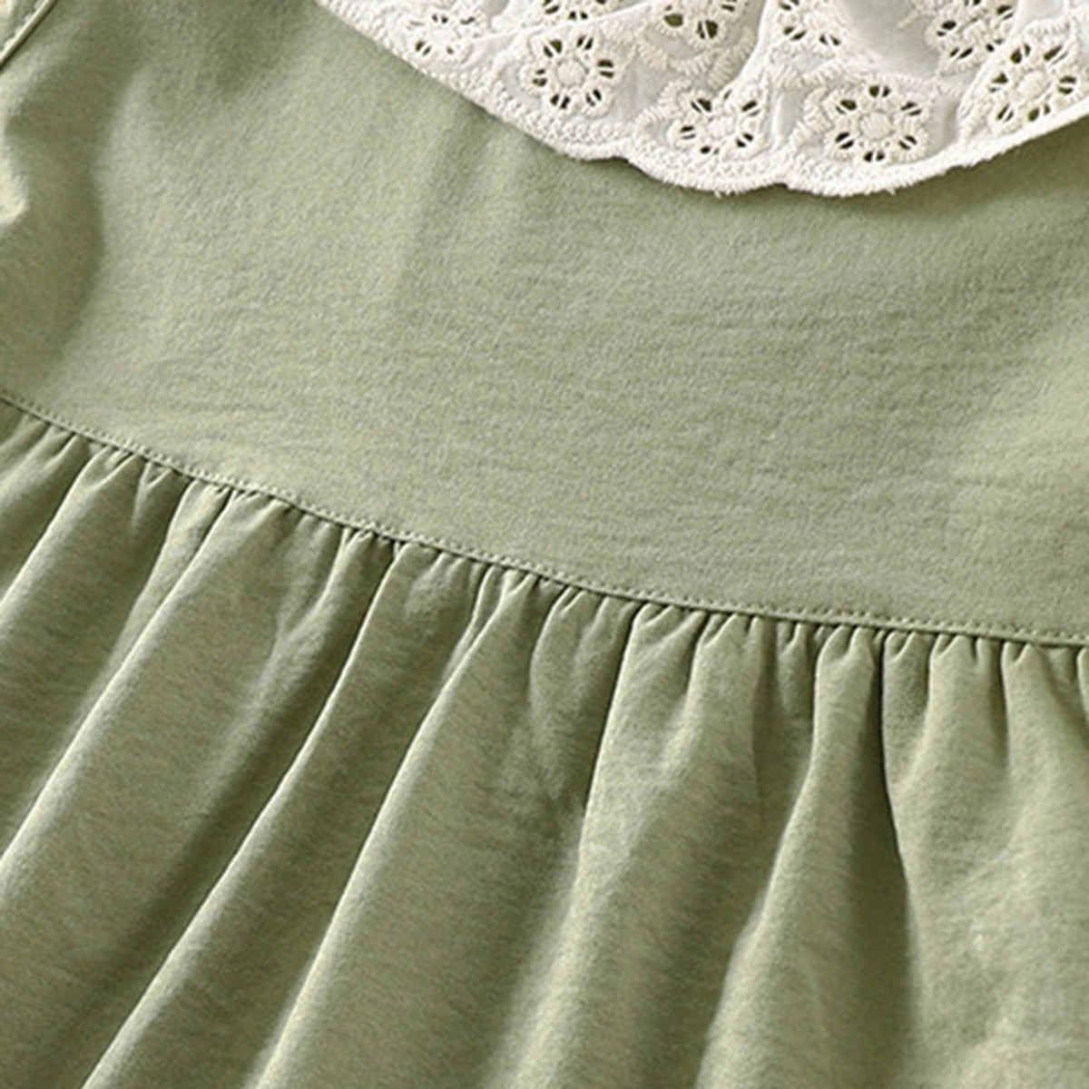 Girls Light Green Sleeveless Fit & Flare Dress With Lace Hem Casual Dresses