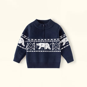 Boys Navy Blue Long Sleeve Polar Bear Jacquard Sweater Sweaters & Cardigans Navy Blue 2-3 Y