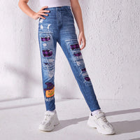 Girls Blue Distressed Denim Look Leggings Leggings & Tights