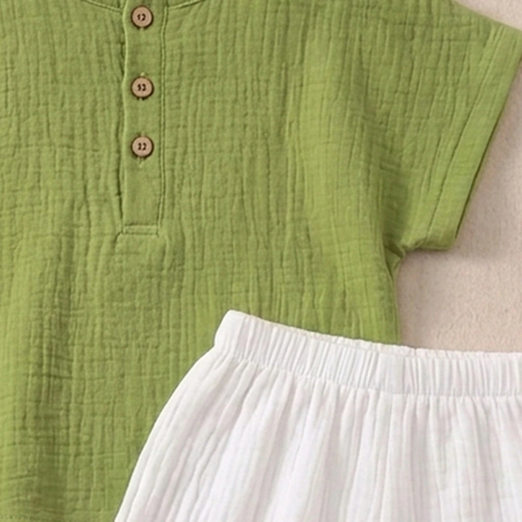 Boys Green Textured Short Sleeve T-Shirt With Shorts Sets 2 pc. Sets