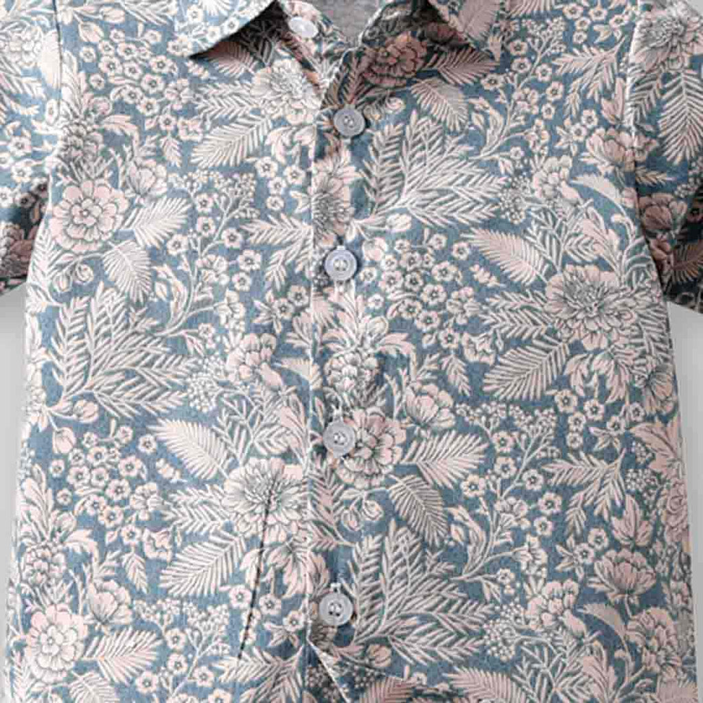 Boys Floral Print Shirt with Bow & Suspender Shorts Set 2 pc. Sets   