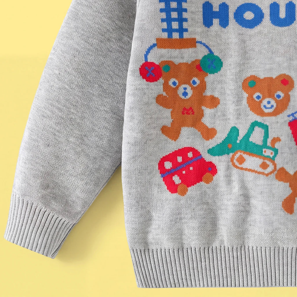 Boys Grey Bear Graphic Long Sleeve Sweater Sweaters & Cardigans
