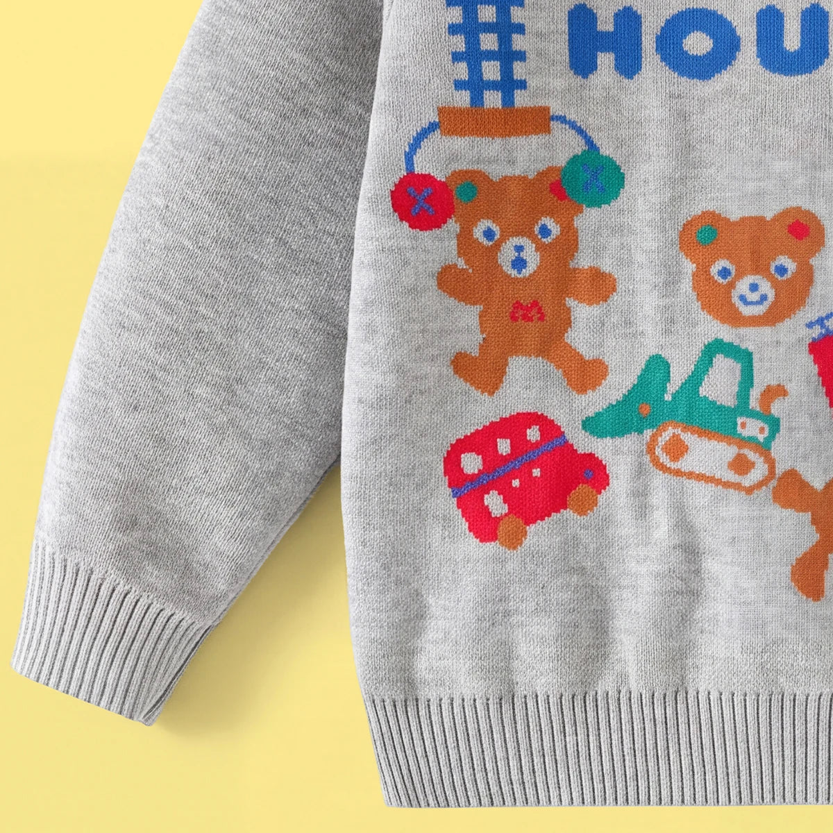 Boys Grey Bear Graphic Long Sleeve Sweater Sweaters & Cardigans