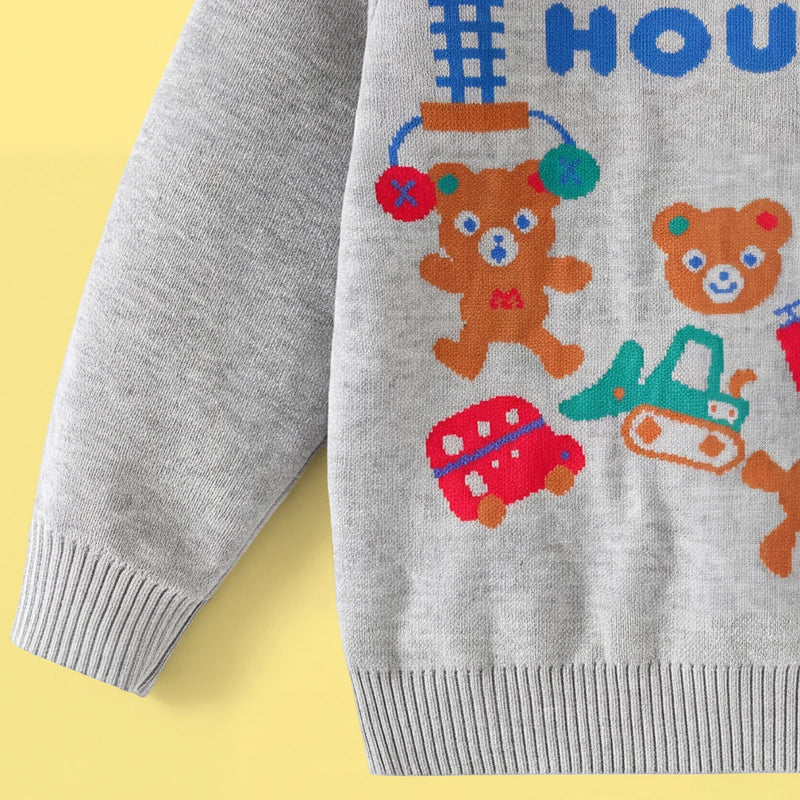 Boys Grey Bear Graphic Long Sleeve Sweater Sweaters & Cardigans