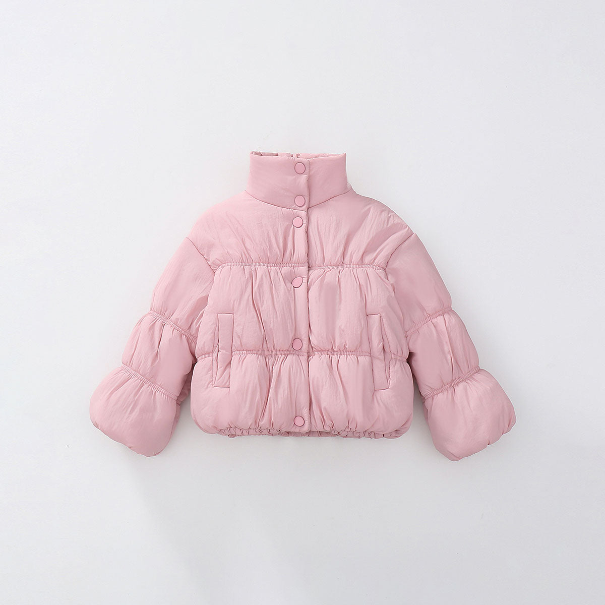 Girls Light Pink Solid Puffer Winter Jacket Coats & Jackets