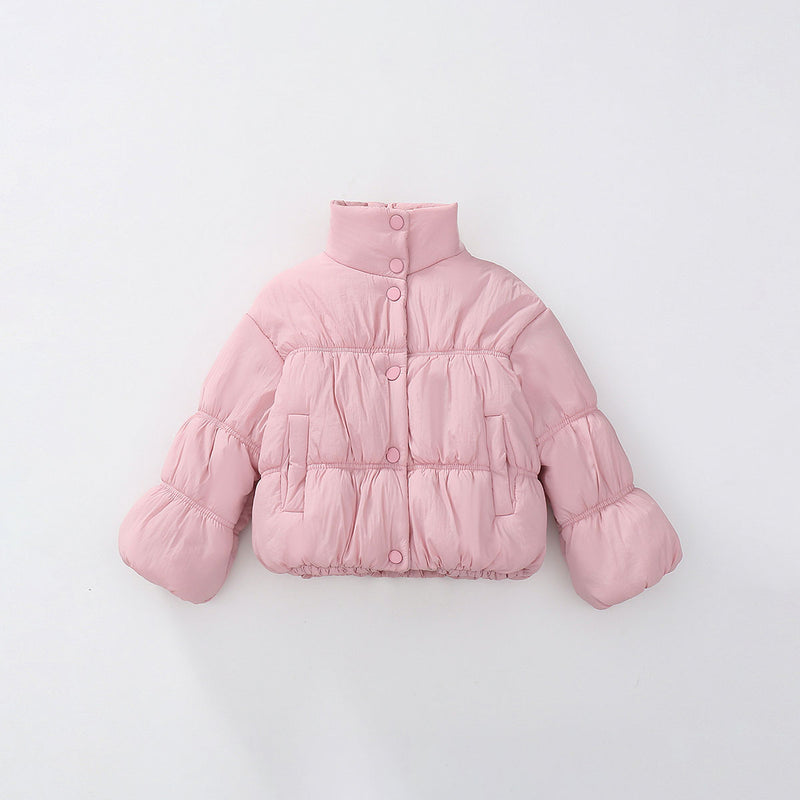 Girls Light Pink Solid Puffer Winter Jacket Coats & Jackets