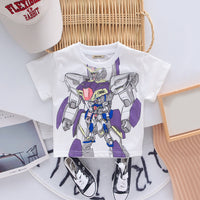 Boys Robot Printed T-Shirt With Purple Shorts Set 2 pc. Sets