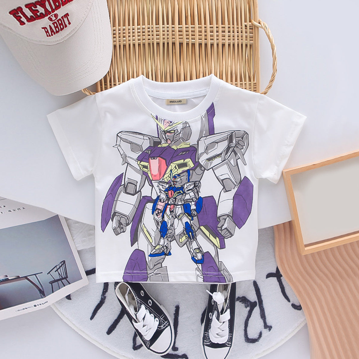 Boys Robot Printed T-Shirt With Purple Shorts Set 2 pc. Sets