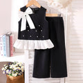 Girls Black Pearl Embellished Sleeveless Peplum Top With Pants Sets 2 pc. Sets Black 3-4 Y