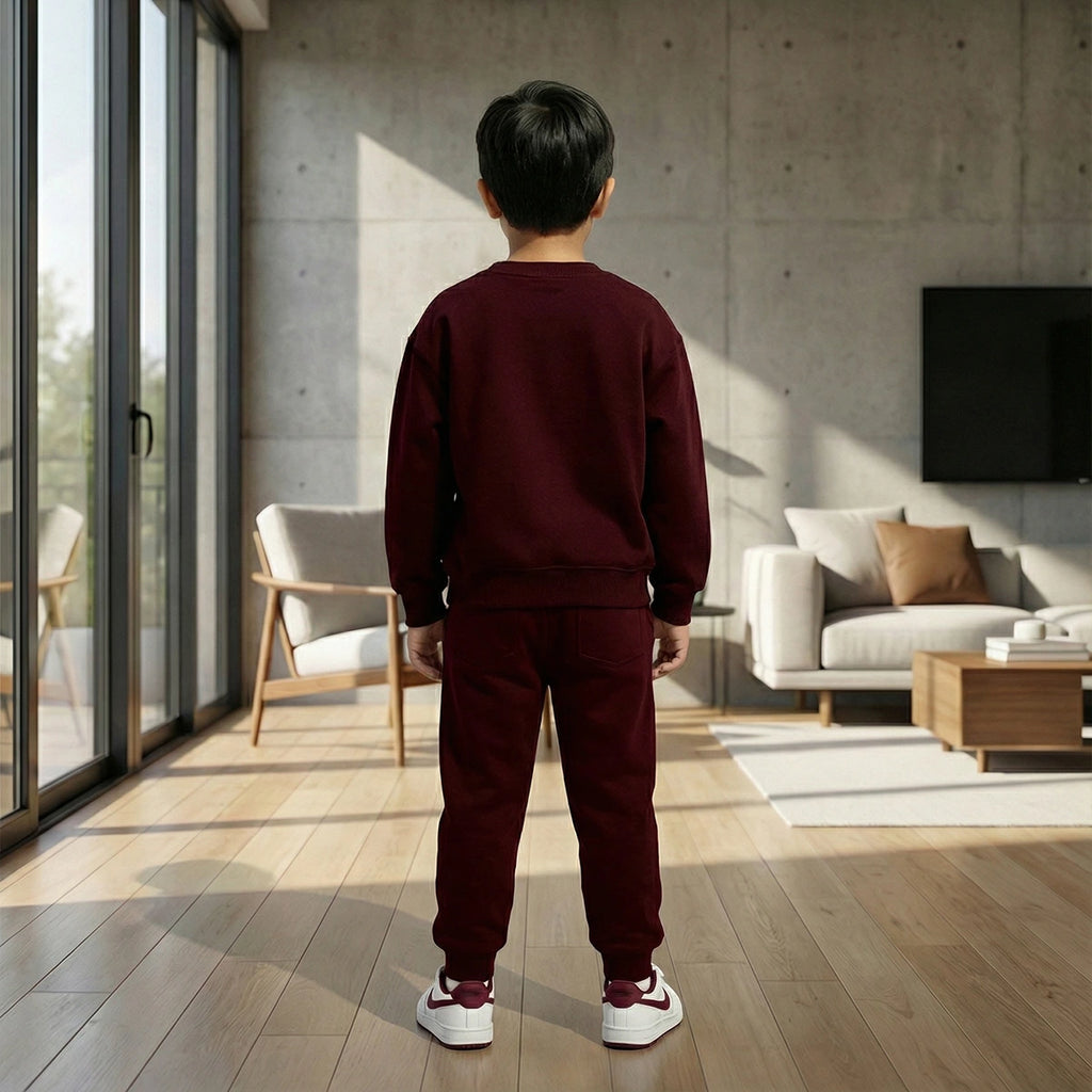 Boys Maroon K-Pop Nova Beat Graphics Sweatshirt With Jogger Co-ord Sets Sets