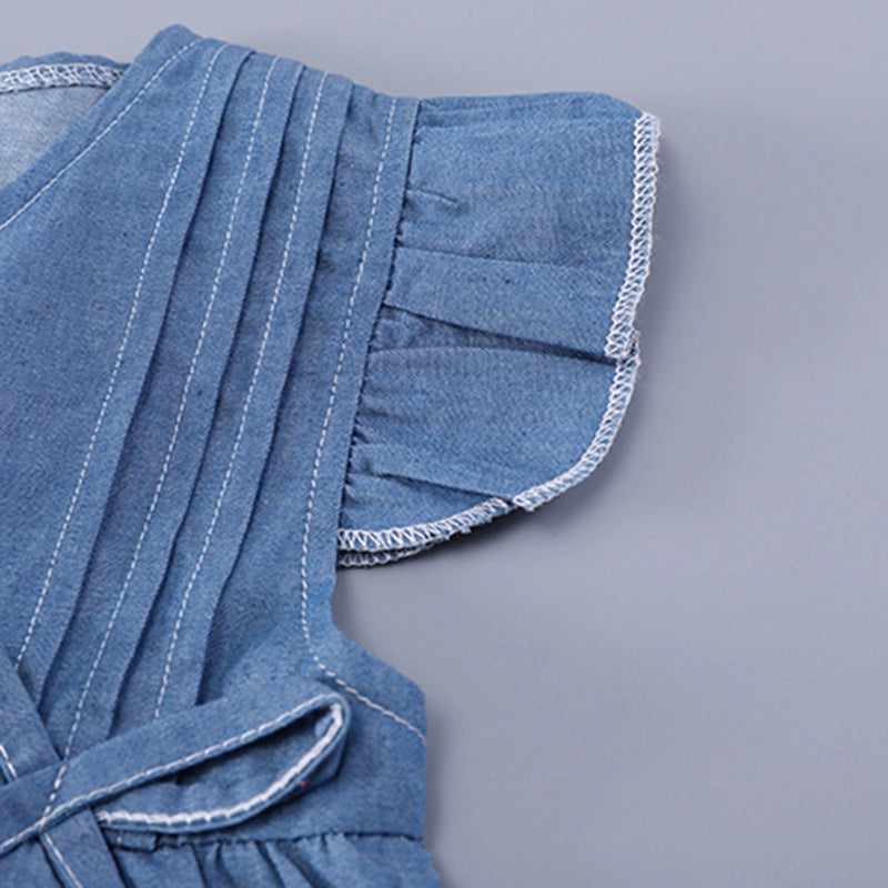 Girls Blue Denim Bow Applique Top & Shorts Co-ord Sets Sets