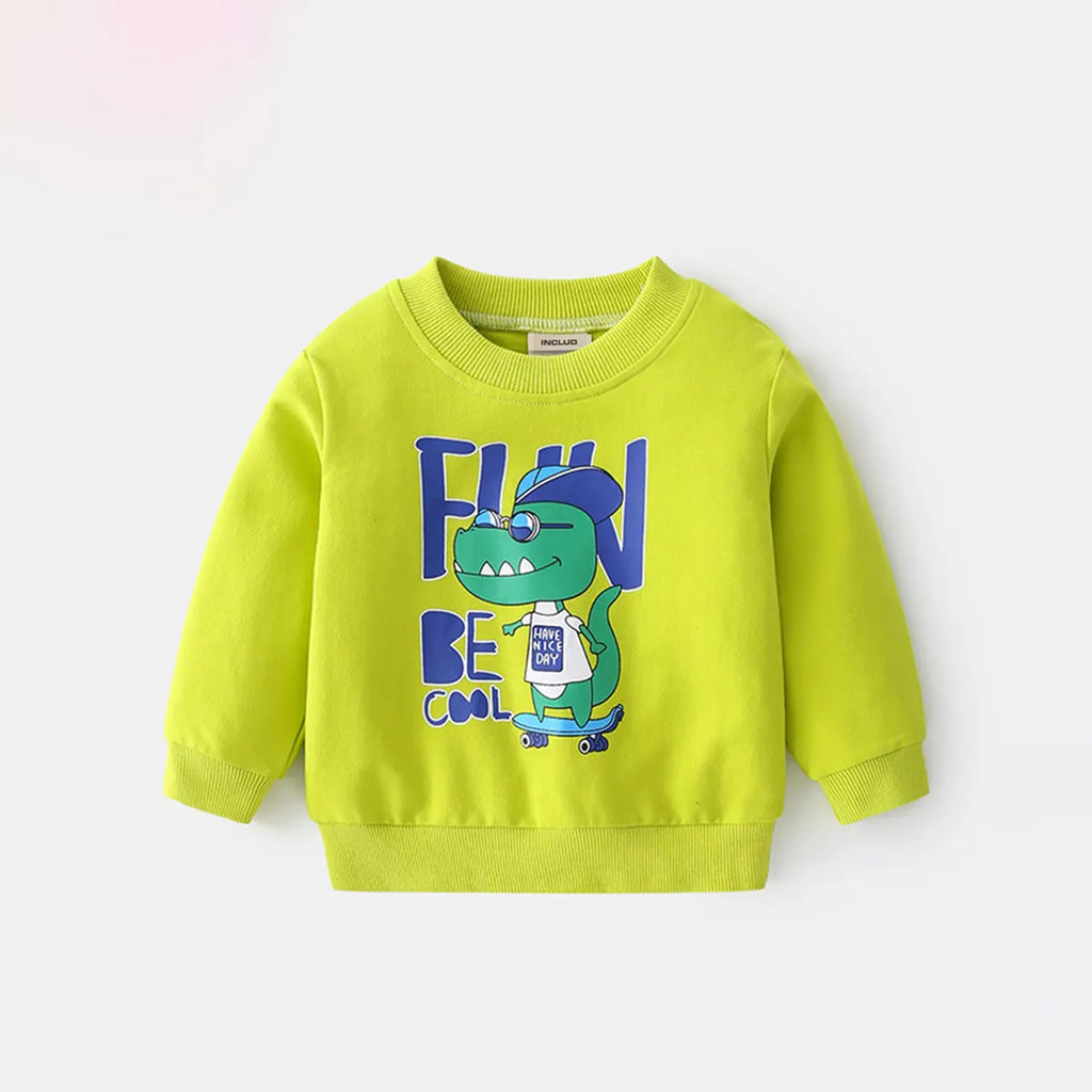 Boys Lime Green Graphics Printed Sweatshirt With Jogger Sets Sets
