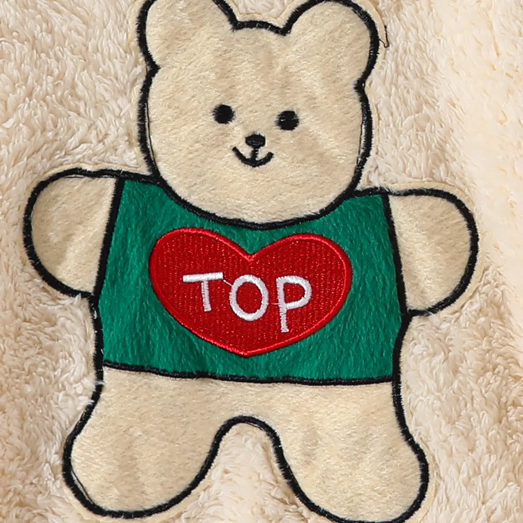 Girls Yellow Polar Fleece Bear Embroidered Sweatshirt With Pants Sets Sets