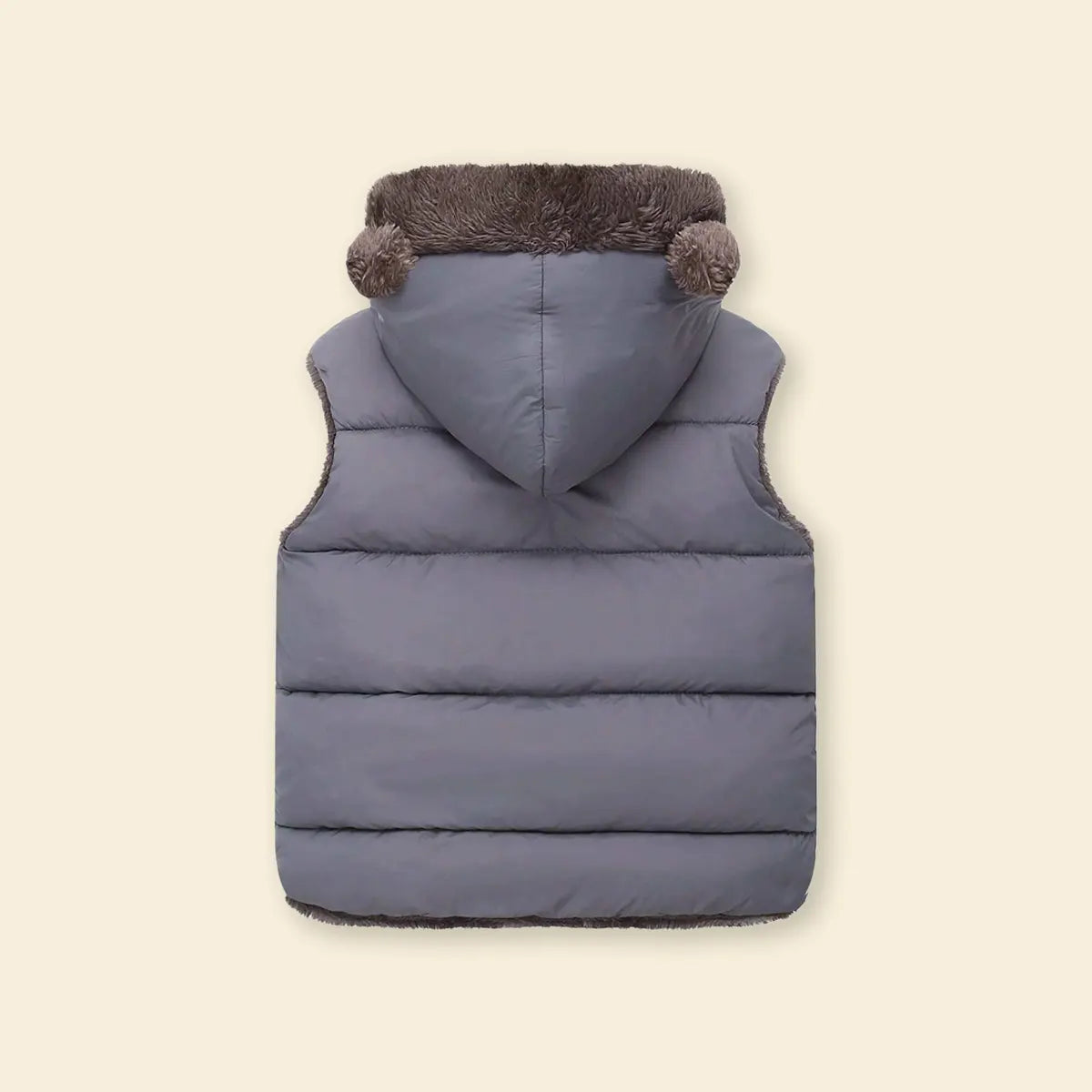 Boys Grey Sleeveless Hooded Puffer Vest With Faux-fur Trim Coats & Jackets