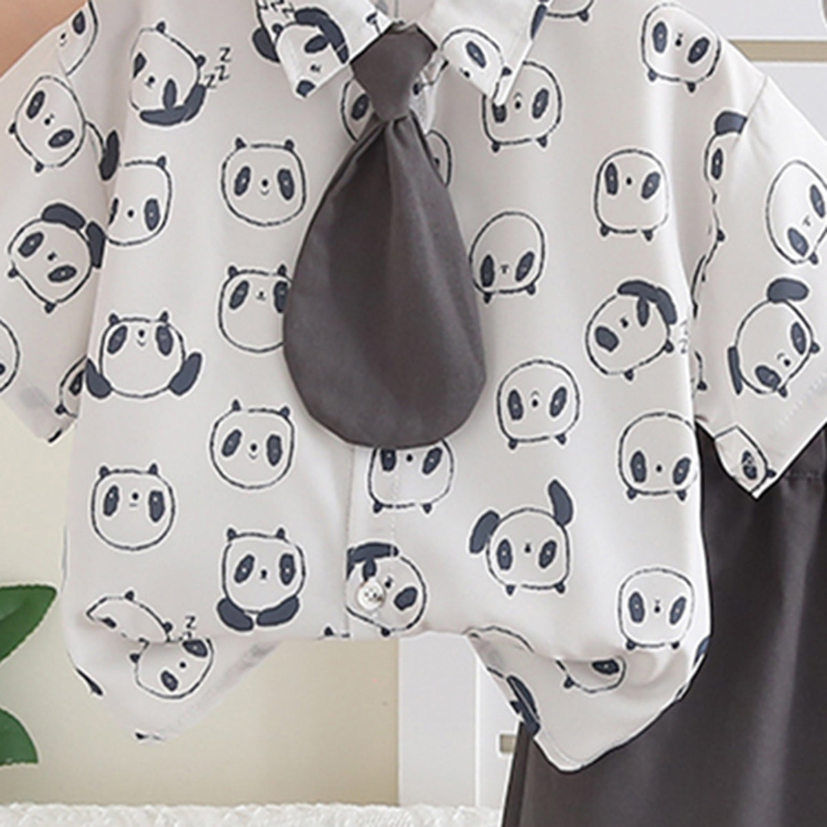 Boys Printed Short Sleeves Shirt With Dark Grey Shorts Set 2 pc. Sets