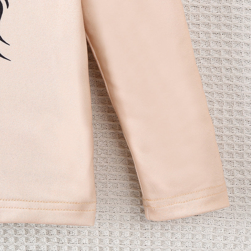 Girls Apricot Graphic Long Sleeves Top With Animal Printed Pants Set 2 pc. Sets