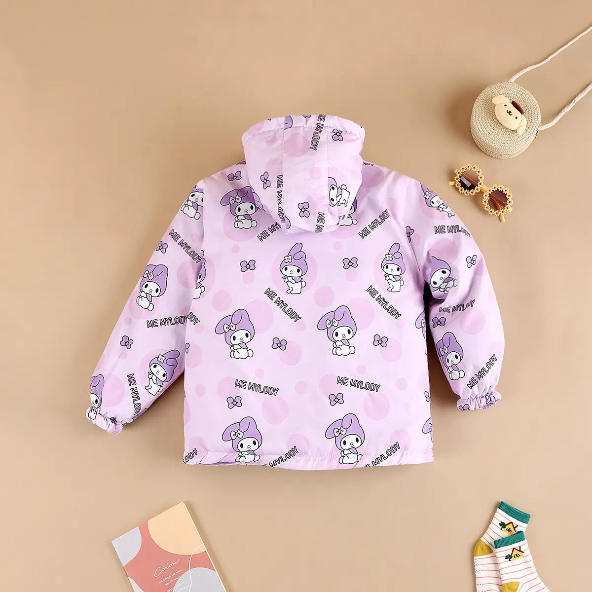 Girls Purple Typographic Printed Reversible Hooded Zipper Jacket Coats & Jackets