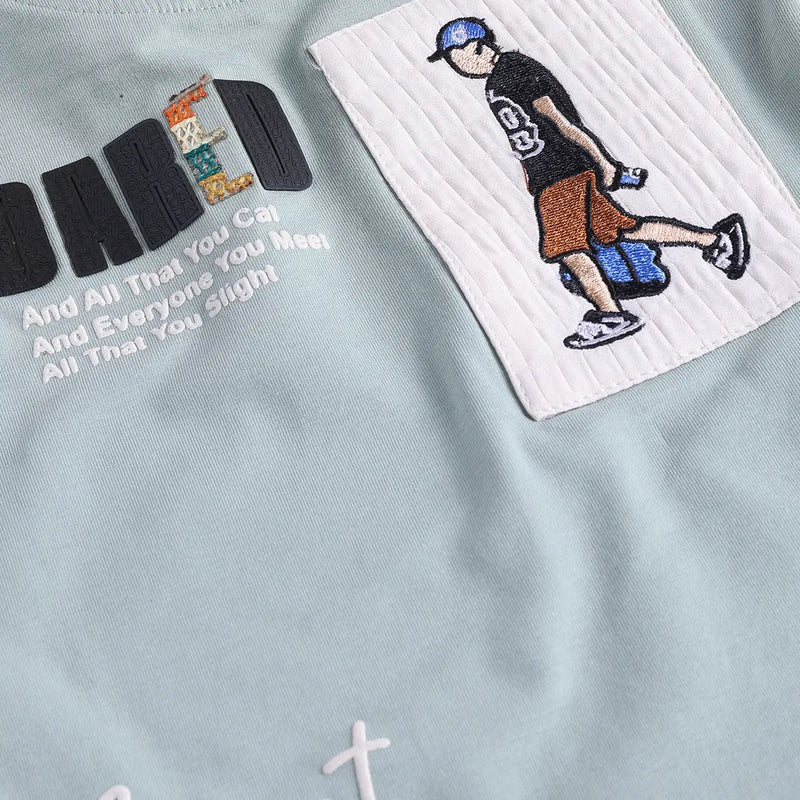 Boys Sea Green Graphics Short Sleeves T-Shirt With Shorts Set Sets