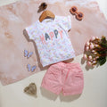 Girls Pink Heart Printed Short Sleeves T-Shirt With Shorts Sets Sets Pink 9-12 M