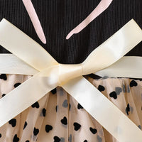 Girls Black Heart Printed Sleeveless Fit & Flare Dress With Bow Casual Dresses