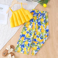 Girls Yellow Sleeveless Ruffled Top With Fruit Print Pants Sets 2 pc. Sets Yellow 3-4 Y