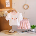Girls Pink Bunny Embroidered Puff Sleeve Top With Elasticated Shorts Sets Sets Pink 1-2 Y