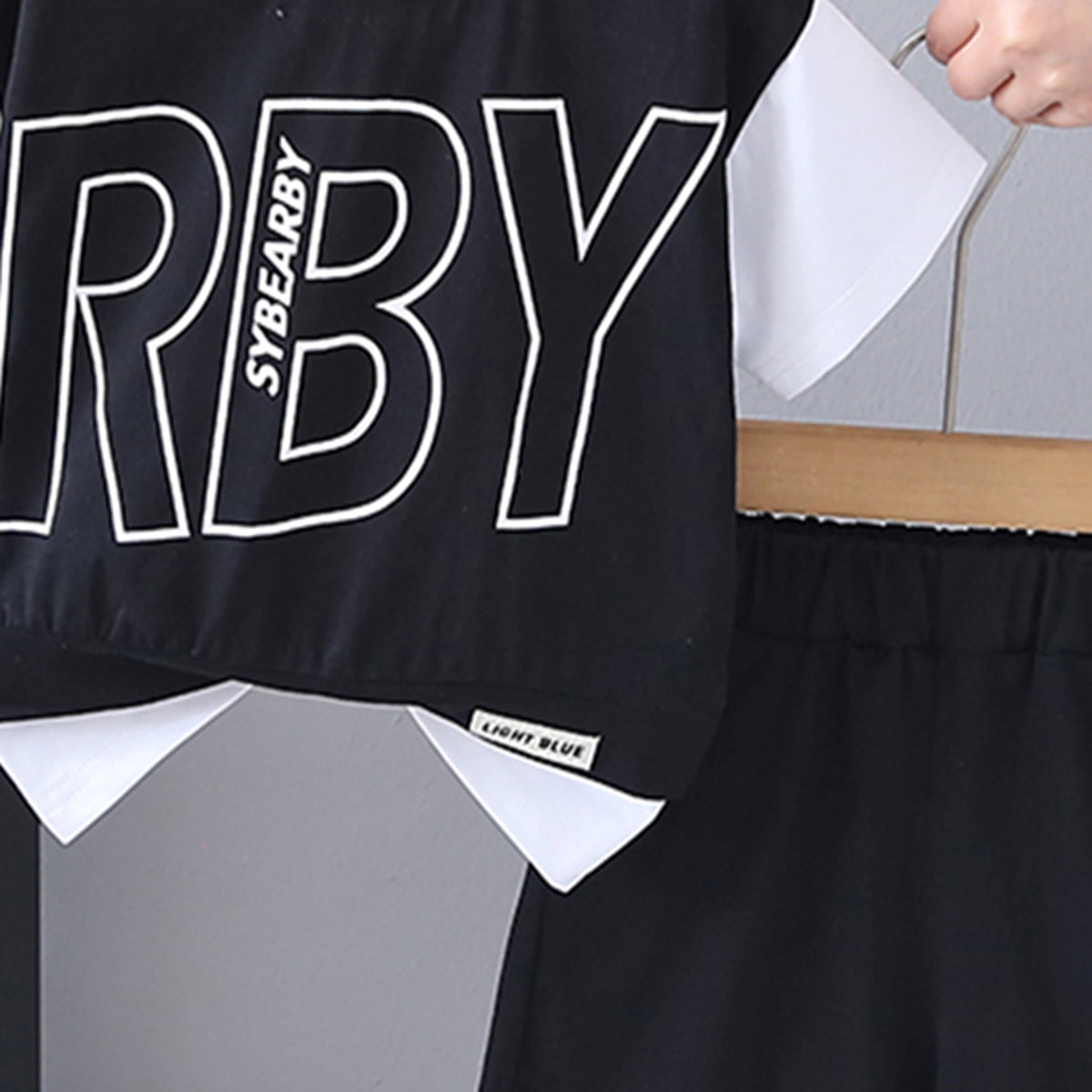 Boys Black Colorblocked Typographic Printed T-Shirt With Shorts Set 2 pc. Sets
