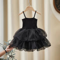 Girls Black Sleeveless Tulle Ruffles Fit & Flare Dress Casual Dresses Black 1-2 Y